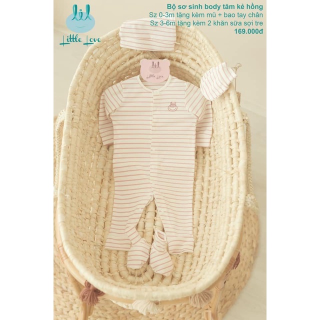 Body Dài Little Love Phối Trắng Size 0-3m, 3-6m Mẫu Mới Giá Rẻ | Minizon Kids