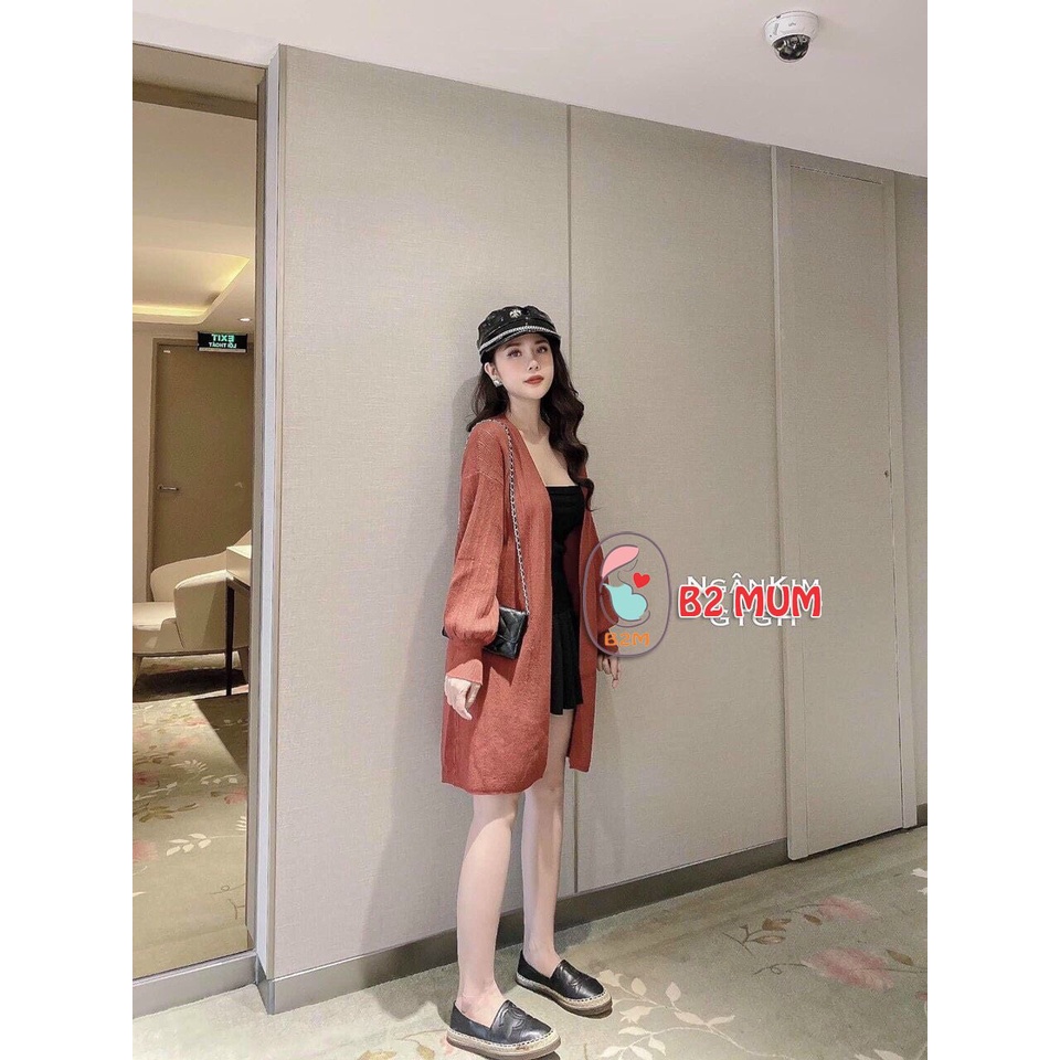 A028 Áo len Cardigan dáng dài tay tay bồng sen phong cách tiểu thư chất len mịn B2Mum
