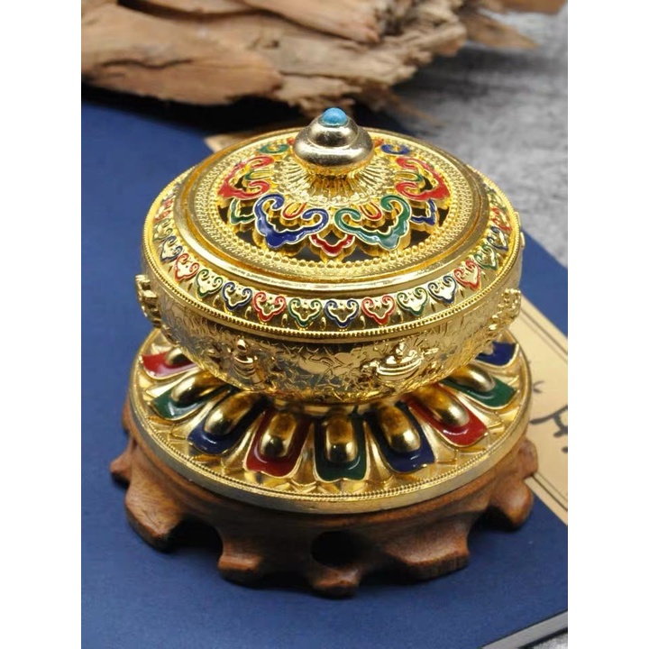[PHÁP BẢO MINH CHÂU] Lư Xông Tròn 8 Cát Tường Ngũ Sắc To - HỢP KIM CAO CẤP
