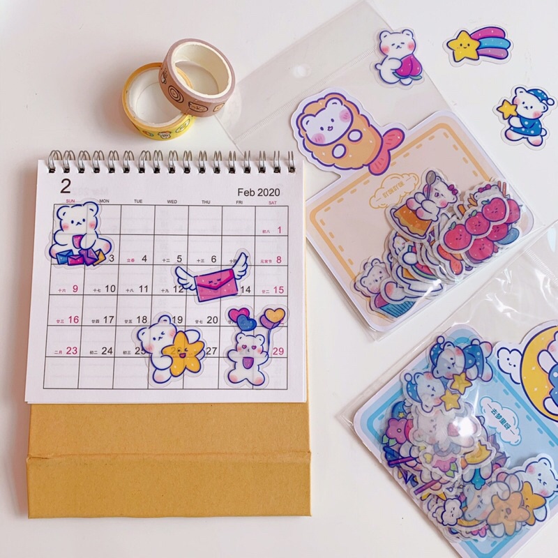 Set 40 tấm sticker cute hình con gấu trắng dễ thương hàng Quảng Châu trang trí sổ vở viết đồ dùng