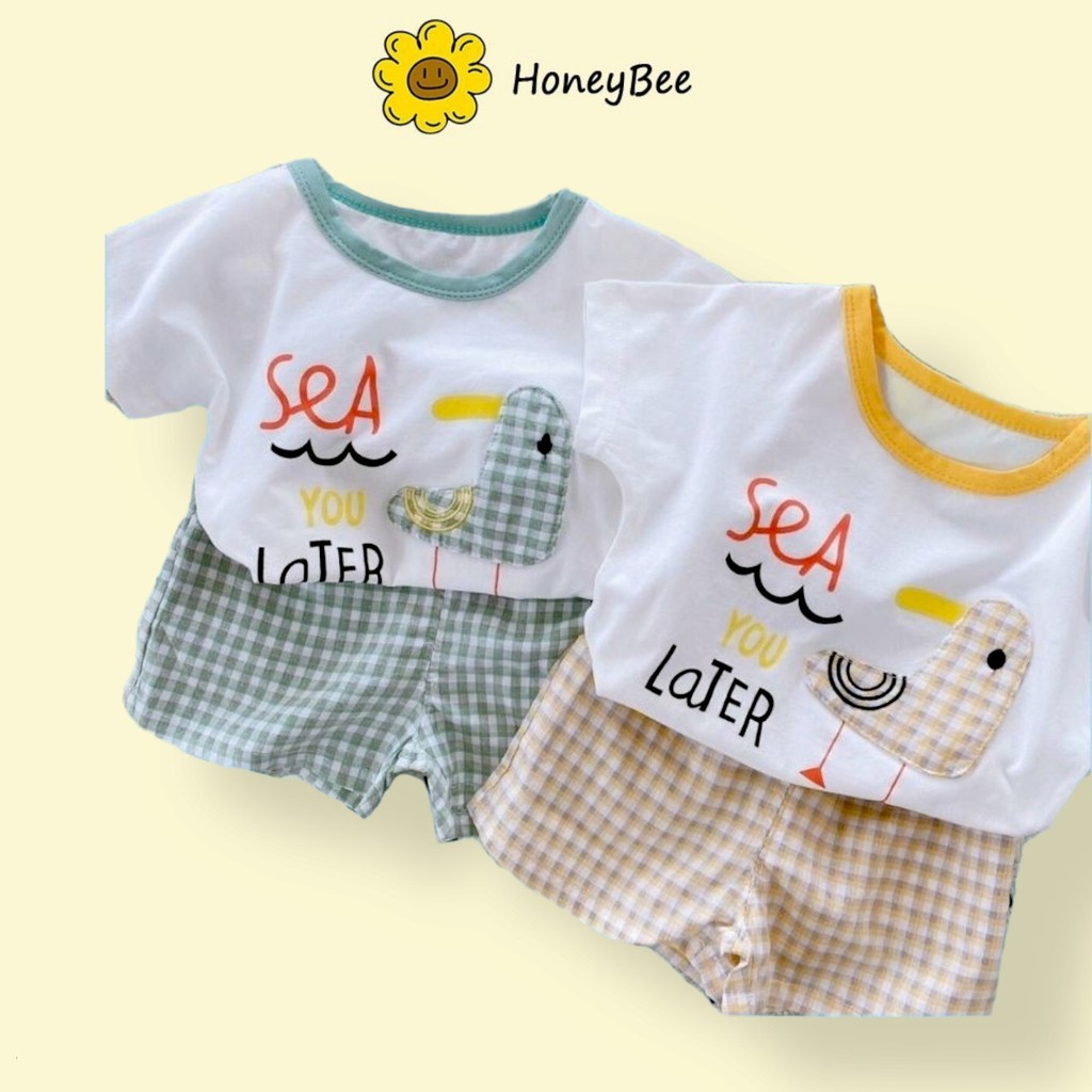 Quần áo trẻ em Honey Bee Bộ cộc tay họa tiết đơn giản cho bé gái