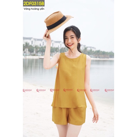 Đồ bộ nữ CARDINA chất đũi BamBoo xước cao cấp bộ mặc nhà áo sát nách quần đùi siêu mát 2DF03