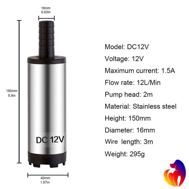 Bơm chìm hút dầu diesel/nước chạy điện DC 12V bằng inox