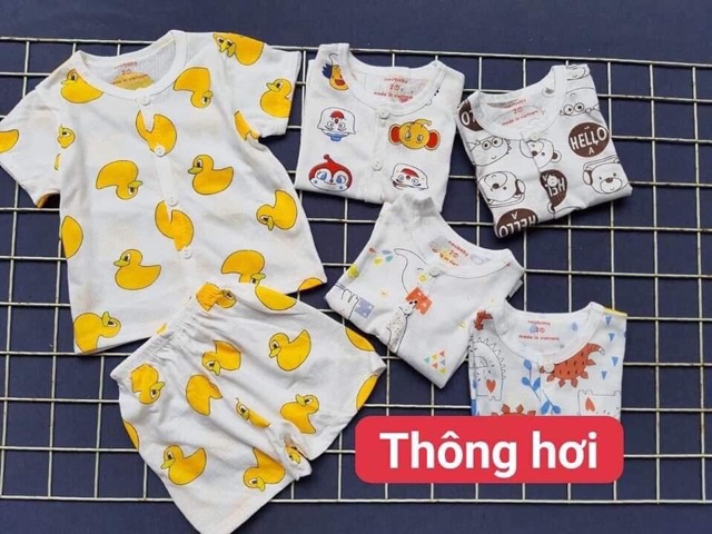 Bộ cotton thông hơi cộc tay Cài khuy cho bé trai và bé gái