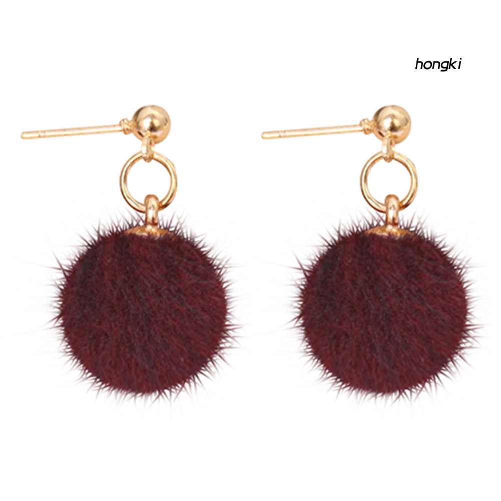 Khuyên tai quả cầu lông xù thời trang mùa đông cho nữ tùy chọn màu sắc