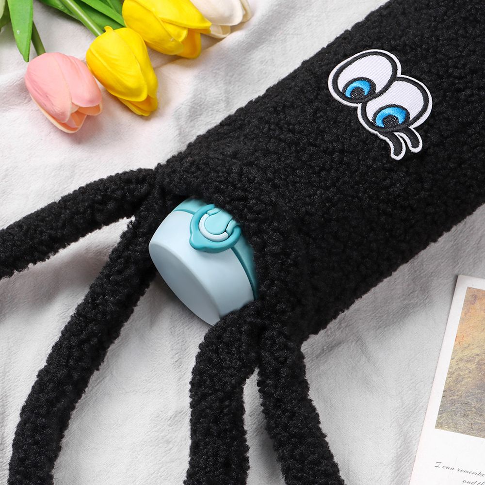 Quai đựng ly nước bằng vải lông có dây đeo họa tiết bò sữa dễ thương cho học sinh sinh viên