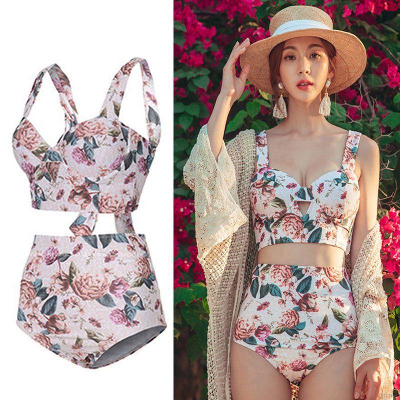 Set Đồ Tắm In Họa Tiết Hoa Phong Cách Hàn Quốc Thời Trang Quyến Rũ Cho Nữ