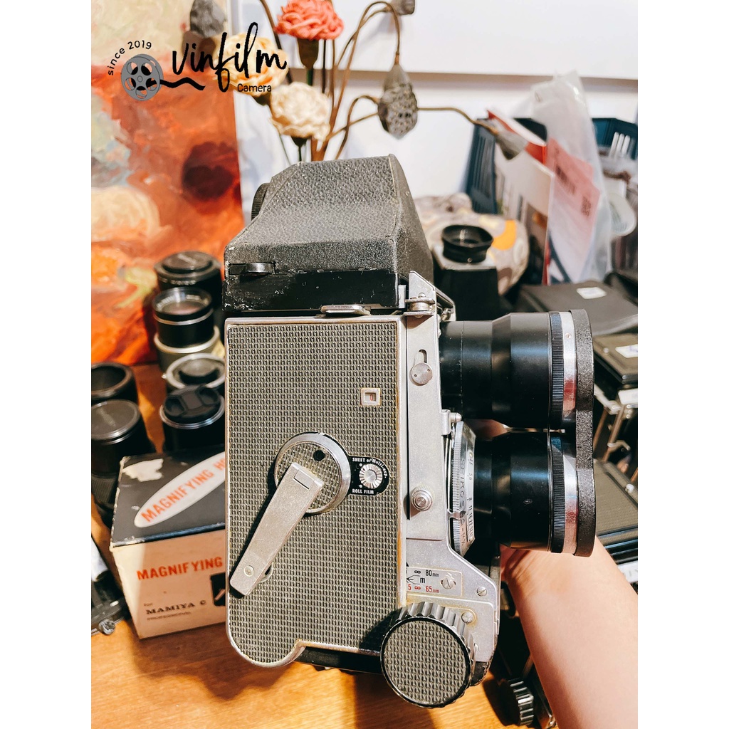 Máy ảnh film TLR Mamiyaflex C3 kèm gù CdS hư đo sáng & Lens Mamiya Sekor 135mm F4.5