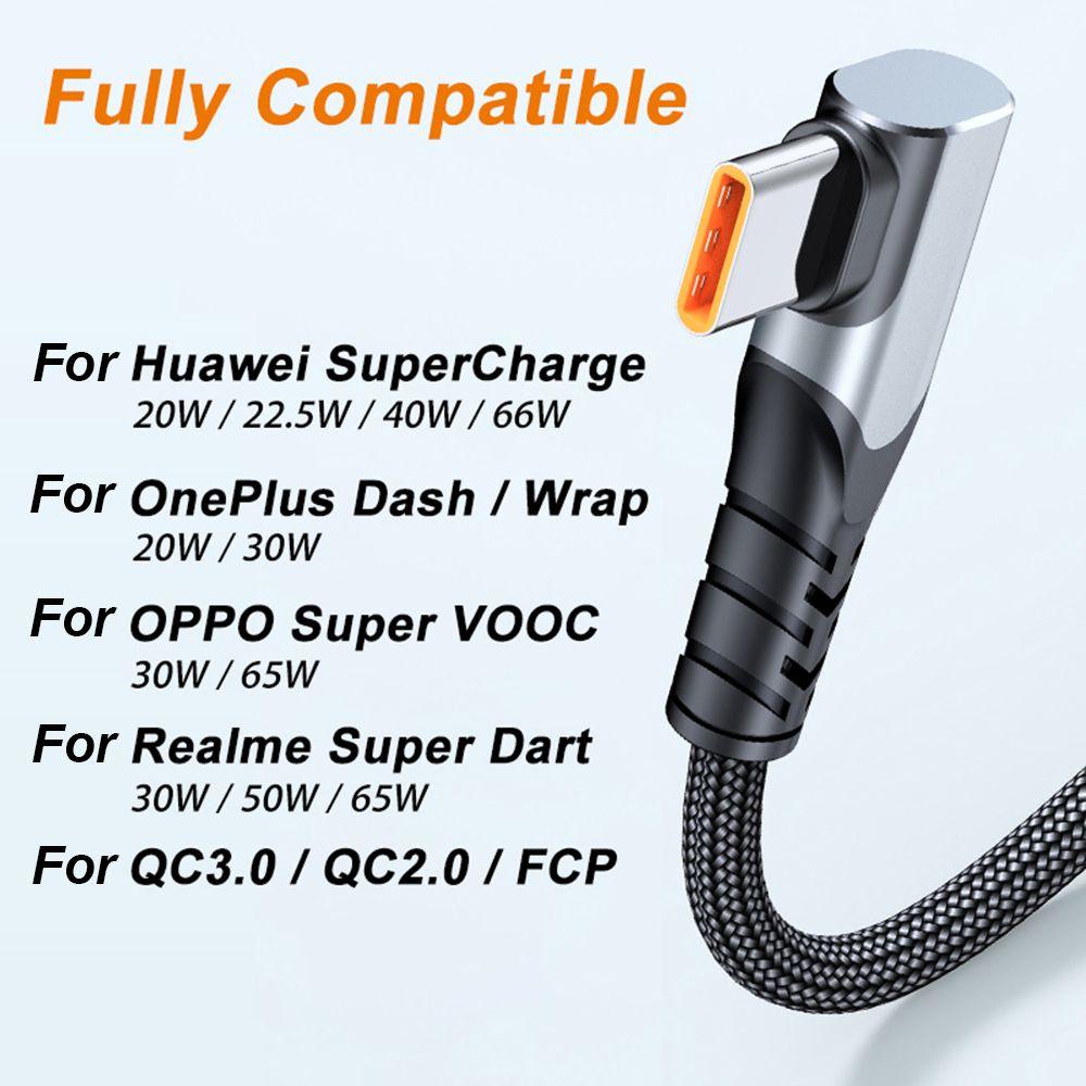 MYRONGVN Cáp Sạc Nhanh Và Truyền Dữ Liệu Đầu USB C Sang USB Type C 90 Độ 6A SCP Cho Huawei OPPO VOOC OnePlus