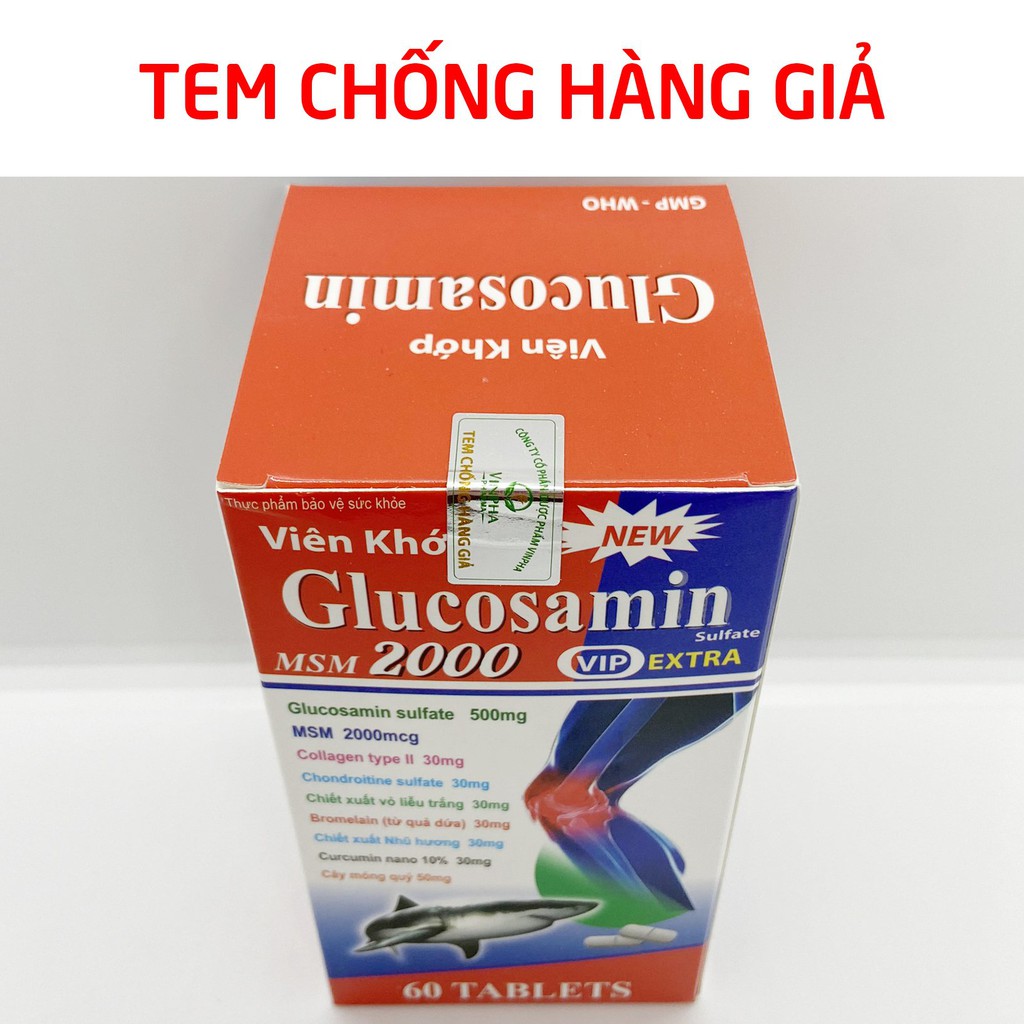 Viên khớp Glucosamin MSM 2000 giảm đau nhức mỏi xương khớp - Chai  60 viên [Glucosamin MSM Đỏ]