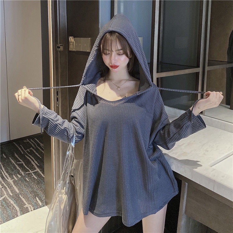 Mới Áo Hoodie Tay Dài Dáng Rộng Phong Cách Hàn Quốc Cho Nữ