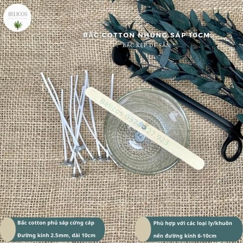 Bấc Cotton phủ sáp dài 10cm kẹp đế sẵn - Bấc nến cotton cao cấp