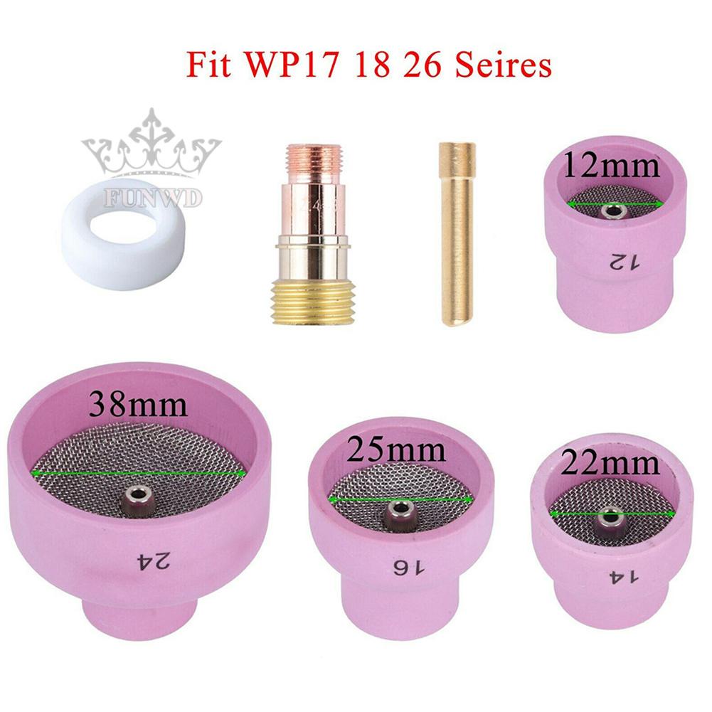【FUNWD】7Pcs TIG Wel ding Torch Stubby Gas Lens Ceramic Cup Kit For WP-17/18/26