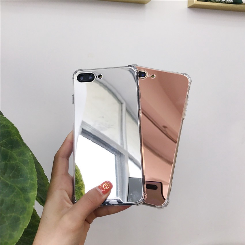 Ốp điện thoại tráng gương màu trơn chống sốc kiểu Hàn cho iPhone 6 6S 6Plus 6SPlus 7 7Plus 8 8Plus XR XSMax X