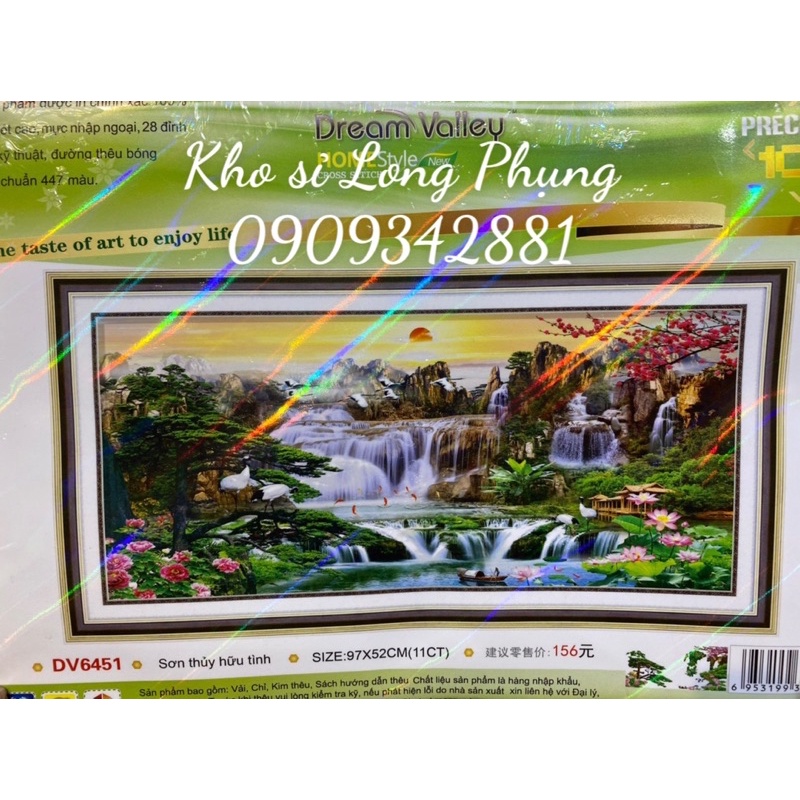 Kho sỉ)Tranh thêu chữ Phong cảnh hữu tình Dv6451 97x52 cm chưa thêu