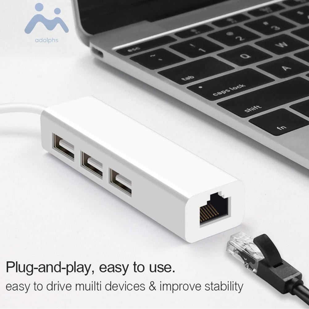 adolphs USB Hub USB 3.1 Type C USB 2.0 Type A to Multi 3 Port USB 2.0 RJ45 Adapter