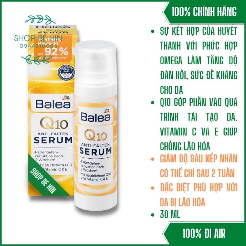 (Bill Đức) Serum dưỡng da Balea Q10 và Aqua, serum dưỡng ẩm, chống lão hoá, hàng Đức