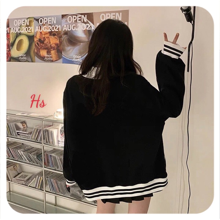 Áo cardigan , áo khoác nỉ nam nữ đen trắng viền CBLU cúc cài phối màu sọc Freeship | BigBuy360 - bigbuy360.vn