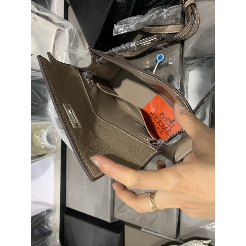 Túi Kelly dáng lùn tag bạc sz 19cm