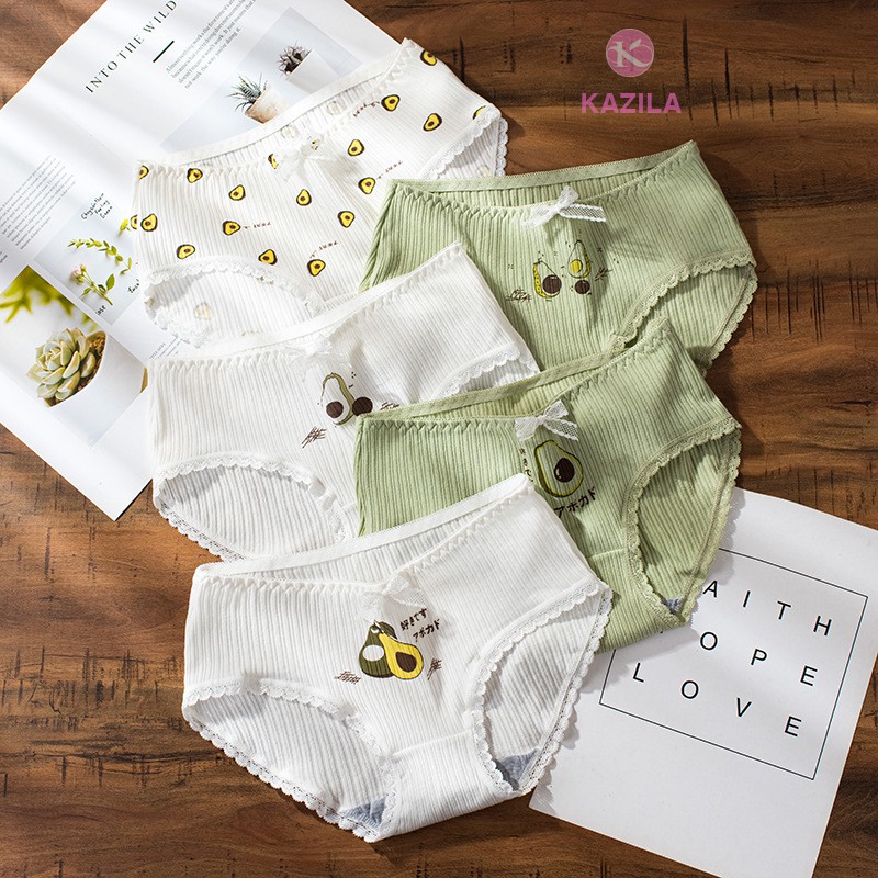 Quần lót nữ hình quả bơ gân tăm dễ thương, quần lót cotton xuất Nhật Kazila QLH7G