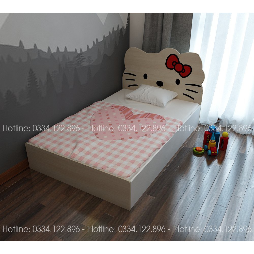 Giường ngủ cho bé gái bằng gỗ công nghiệp hình Hello Kitty đáng yêu