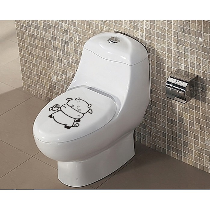 Decal dán Toilet - hình Chú Bò đen xinh xắn