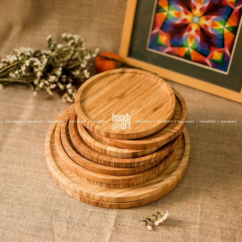 Khay gỗ tre hình tròn - Khay tre đựng thức ăn - Khay tre tự nhiên- bamboo wooden tray