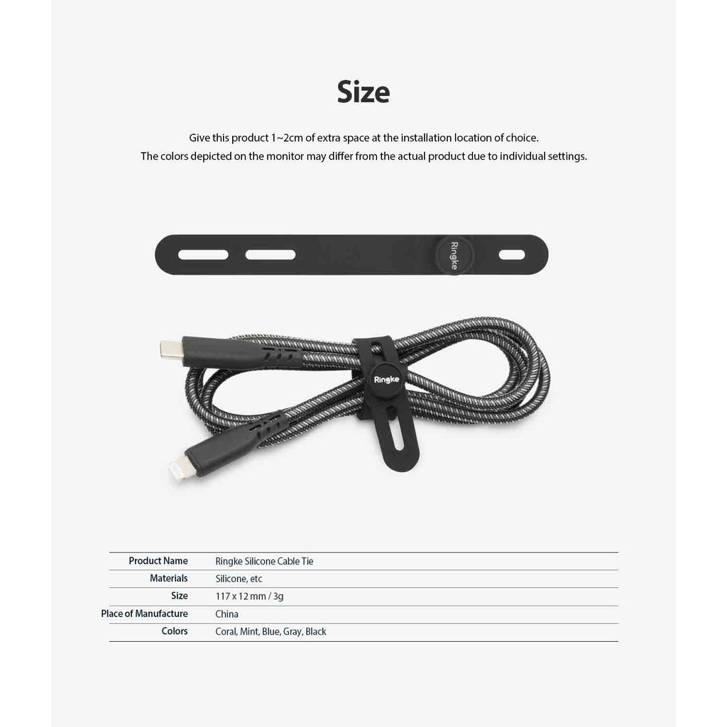 Ringke Cable Tie Silicone 15 gói Quản lý dây đeo có thể tái sử dụng cho cáp