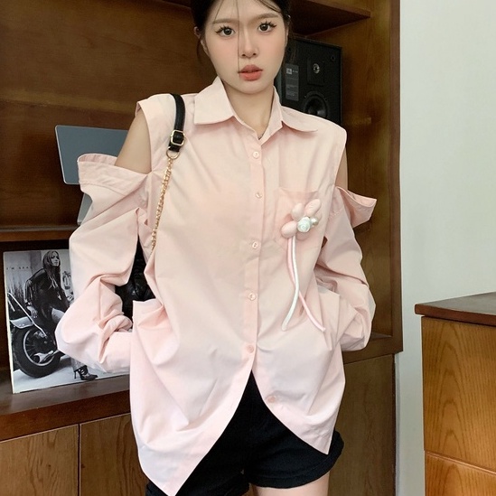 ZHELIHANGFEI Áo Sơ Mi Nữ Tay Dài Hở Vai Thời Trang Cá Tính