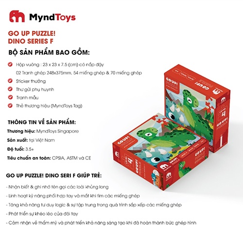 Đồ Chơi Xếp Hình MyndToys Go Up! Puzzle Level 4 - Thế Giới Khủng Long- Đồ Chơi Giáo Dục Cho Bé