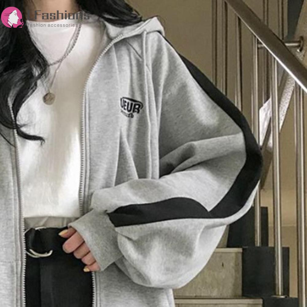 Áo hoodie dáng rộng có khóa kéo thời trang cho nữ