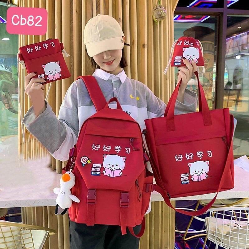 Set 4 Món Balo Túi Thời Trang Đi Học Giá Rẻ_CB82
