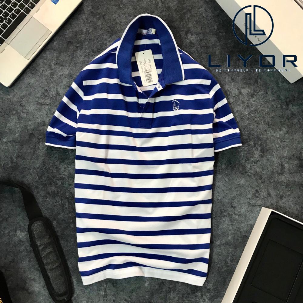 Áo thun nam có cổ sọc ngang đơn giản thiết kế thêu logo - LiyorShop - ACB4002