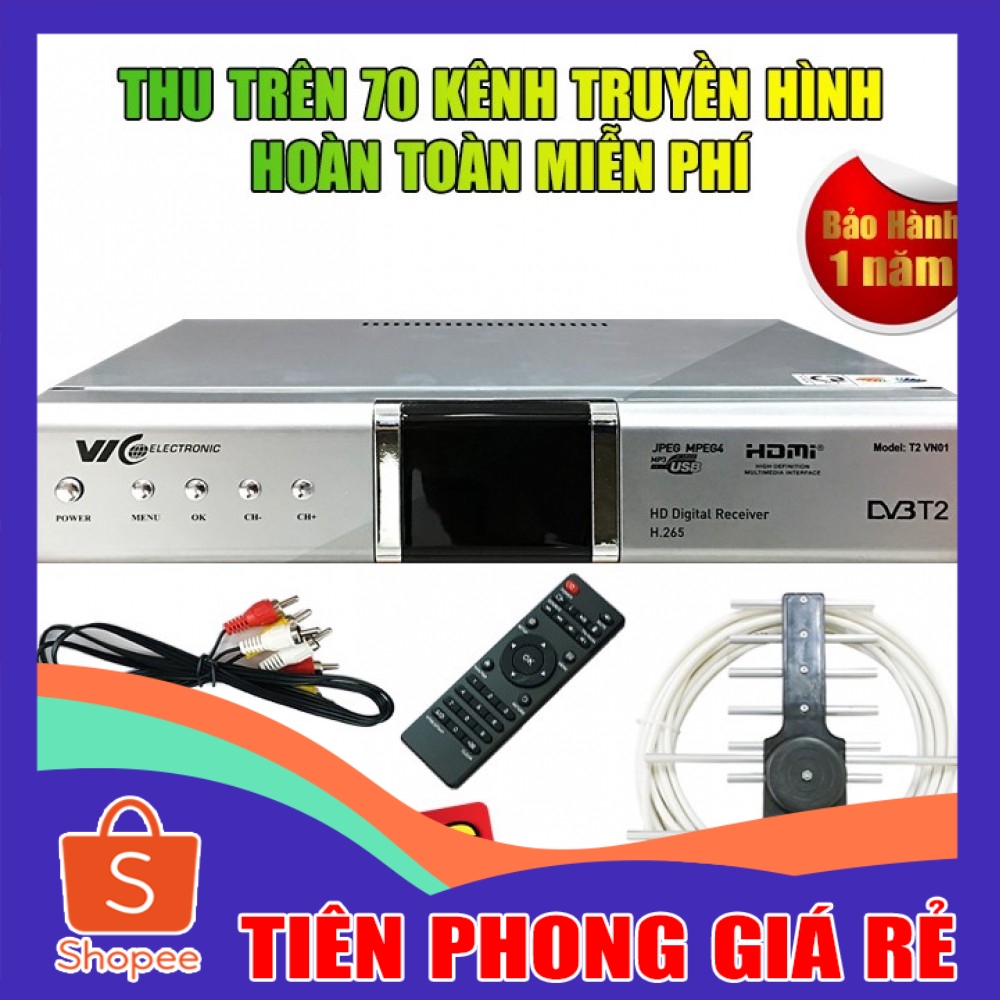 [ GIÁ RẺ ] Đầu Thu Truyền Hình Số Mặt Đất DVB-T2 VICelectronic ( Tặng Anten và 15M Dây )