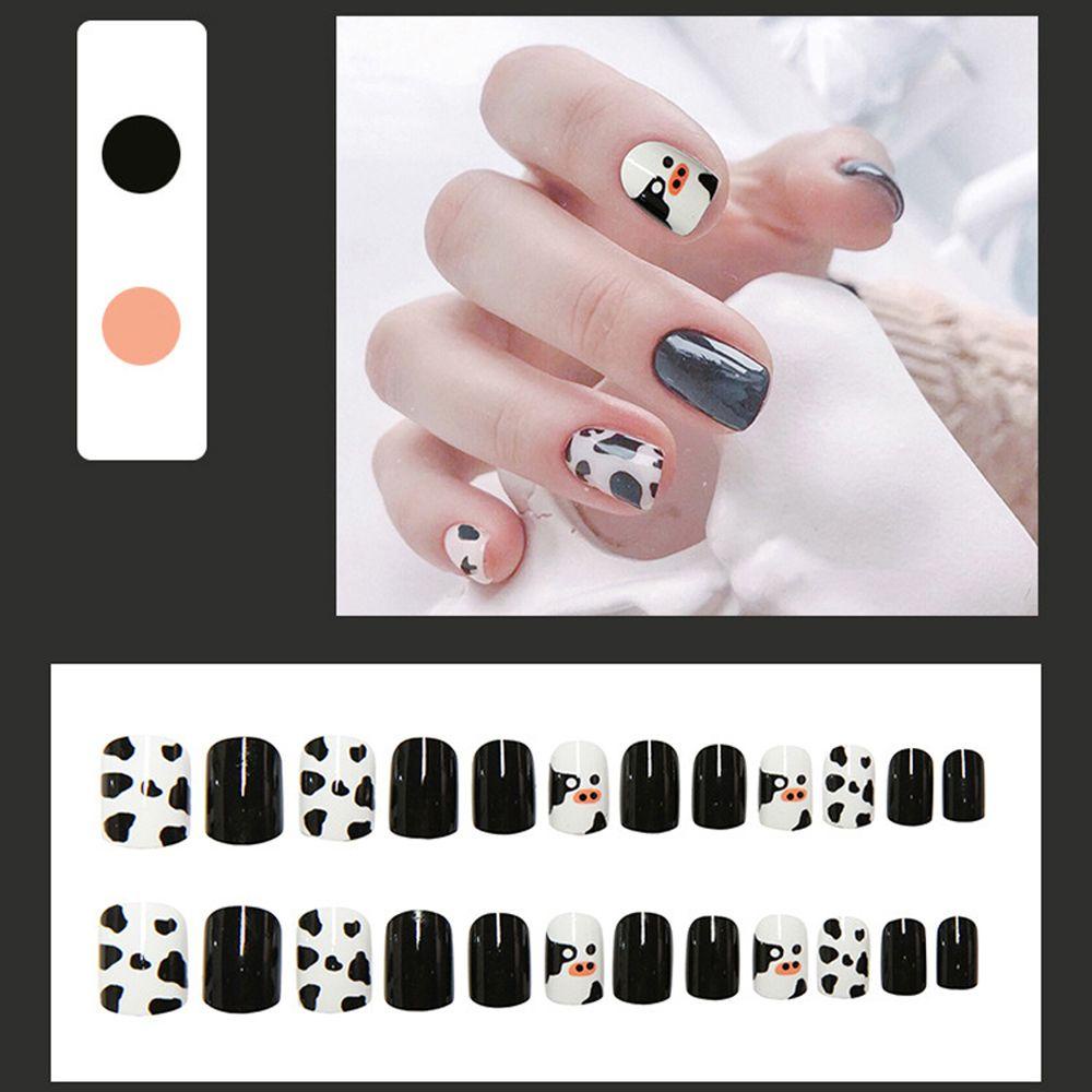 OCEANMAP Bộ Móng Tay Giả Ngắn Họa Tiết Trái Tim Hoạt Hình Phong Cách Nhật Bản Thời Trang
