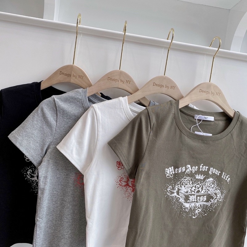 Áo croptop thun chất đẹp in hình chữ Mess hàng Quảng Châu