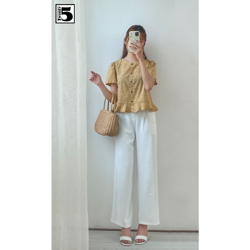 Áo sơ mi nữ không cổ, bèo đuôi cá Twentyfive A16