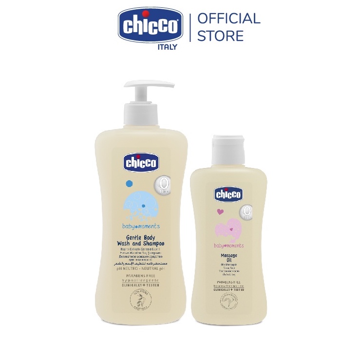 Combo Sữa tắm gội chiết xuất Yến mạch 0M+ Chicco 500ml &amp; Dầu mát-xa chiết xuất cám gạo 0M+ Chicco 200ml