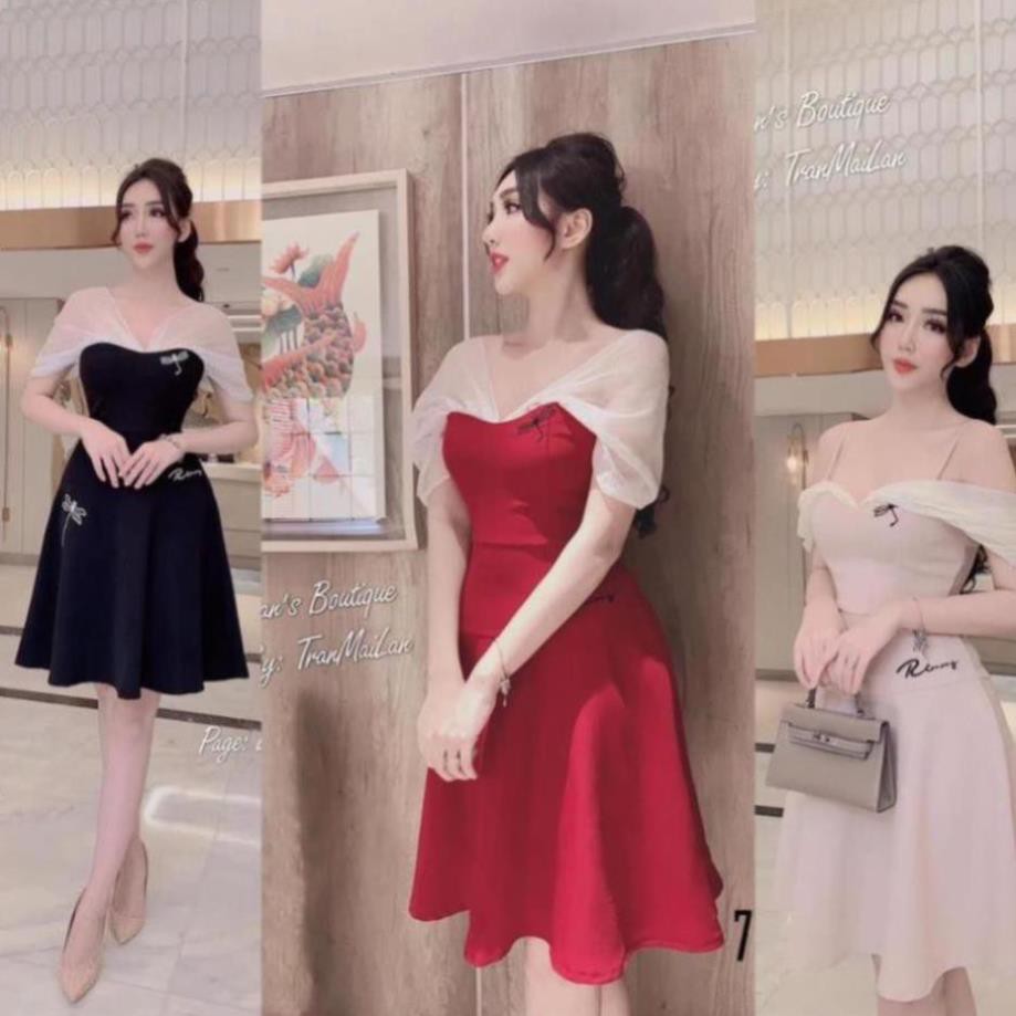 Đầm Phối Voan,Thêu Chuồn Chuồn Cực Xinh 75636