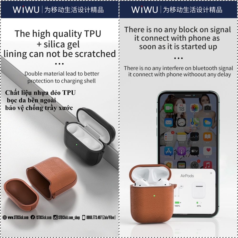 BAO DA AIRPODS 3 - AIRPODS PRO - AIRPODS 1 - 2 WiWU CALFSKIN CHÍNH HÃNG