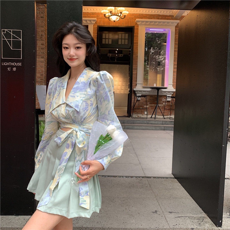 Áo sơ mi tay dài cổ chữ V phong cách Hàn Quốc thời trang trang nhã mùa hè cho nữ