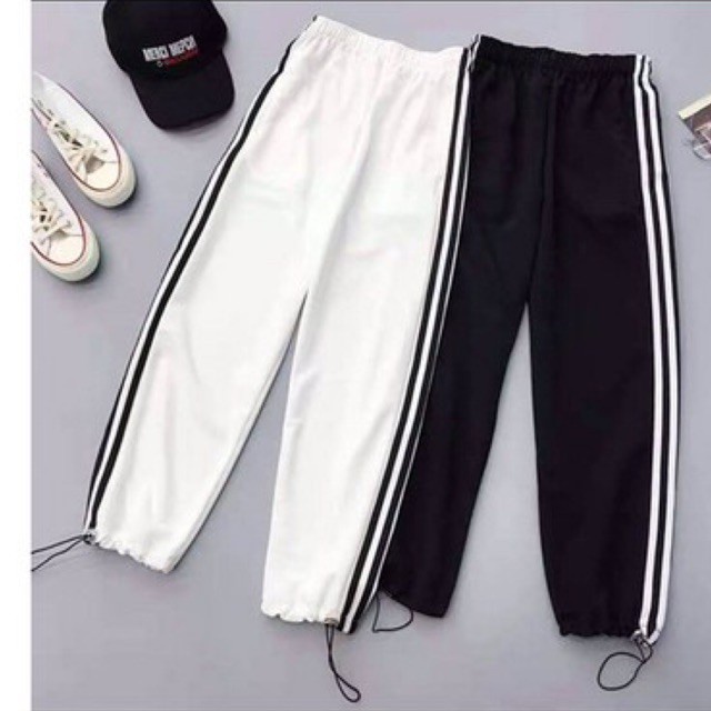 Quần dài nữ jogger ống rộng 3 sọc dài Có dây rút 2 bên phong cách trẻ trung năng động kiểu dáng thể thao MISS GIRL