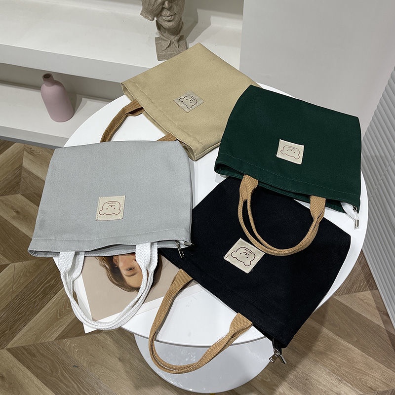 Túi vải Thêu Hình Gấu Dễ Thương Phong Cách Hàn Quốc Chất Lượng Cao