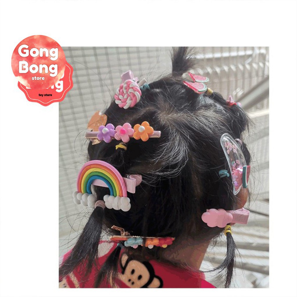 Set 3 kẹp tóc, cặp tóc hình cầu vồng, kẹo mút xinh xắn cho bé