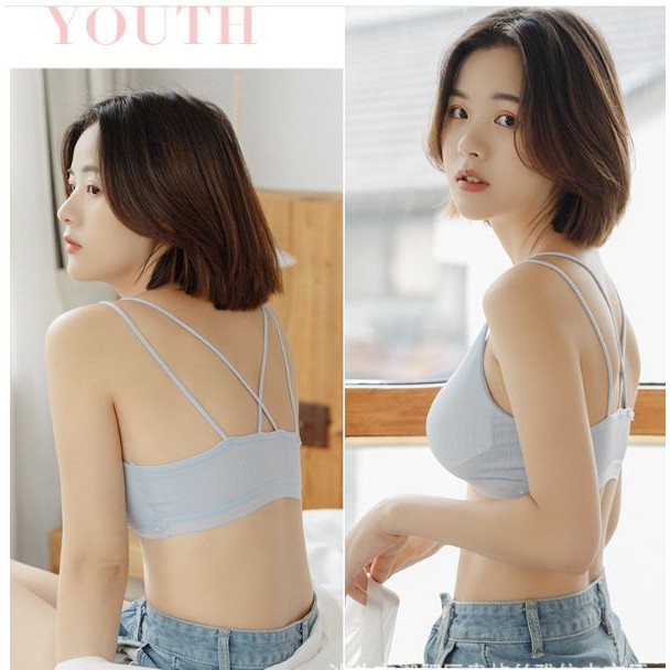 Áo ngực bra nữ len tăm 4 dây thể thao nâng ngực -  Áo lót bralette tập gym coton mềm không gọng mút mỏng YLY17