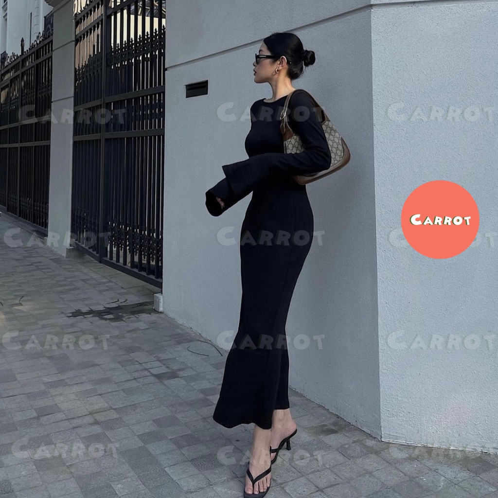 Đầm body sexy tay dài loe thiết kế hở lưng quyến rũ tôn dáng chất thun co giãn Carrotxinhdep