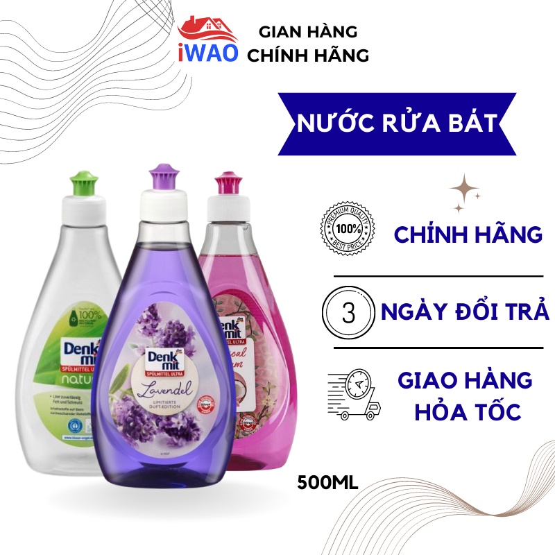 Nước rửa chén bát đậm đặc DENKMIT 500ml hàng Đức, chiết xuất thiên nhiên an toàn cho da tay