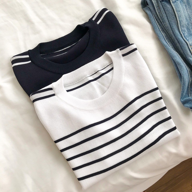 LEN clothing áo dệt kim tay ngắn sọc 2 màu 7983 | BigBuy360 - bigbuy360.vn