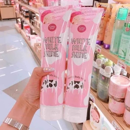 Tẩy Tế Bào Chết Toàn Thân Sữa Bò Cathy Doll White Milk Shine‎ Peeling Body Scrub Chính hãng Thái Lan 320ml