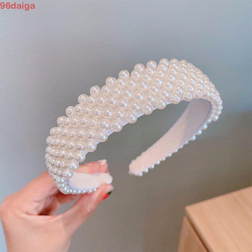 Băng Đô Cài Tóc Bản To Đính Ngọc Trai Dễ Thương Cho Nữ
